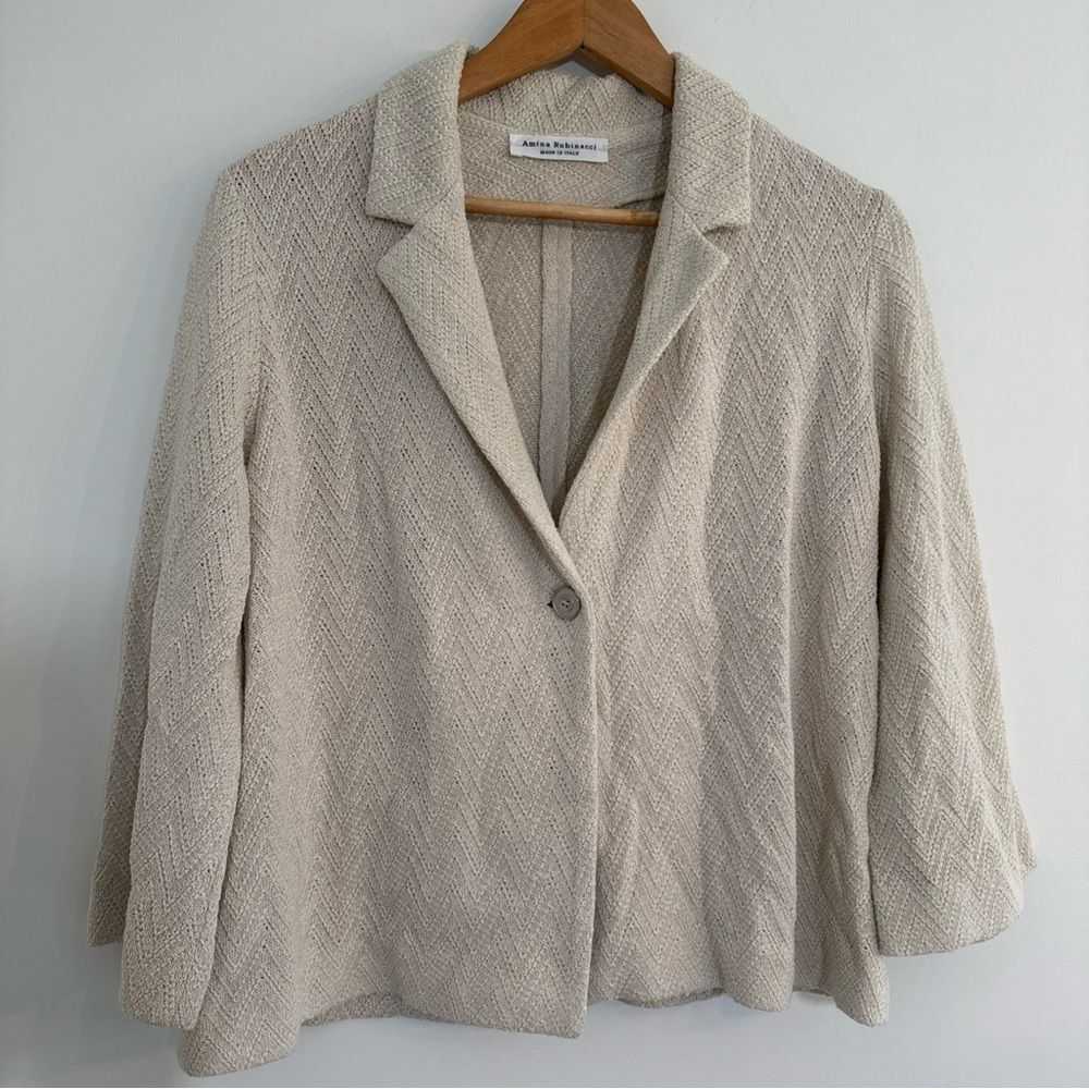 Amina Rubinacci Size 46 Cream Linen Cotton Cardigan Sweater Made In Italy